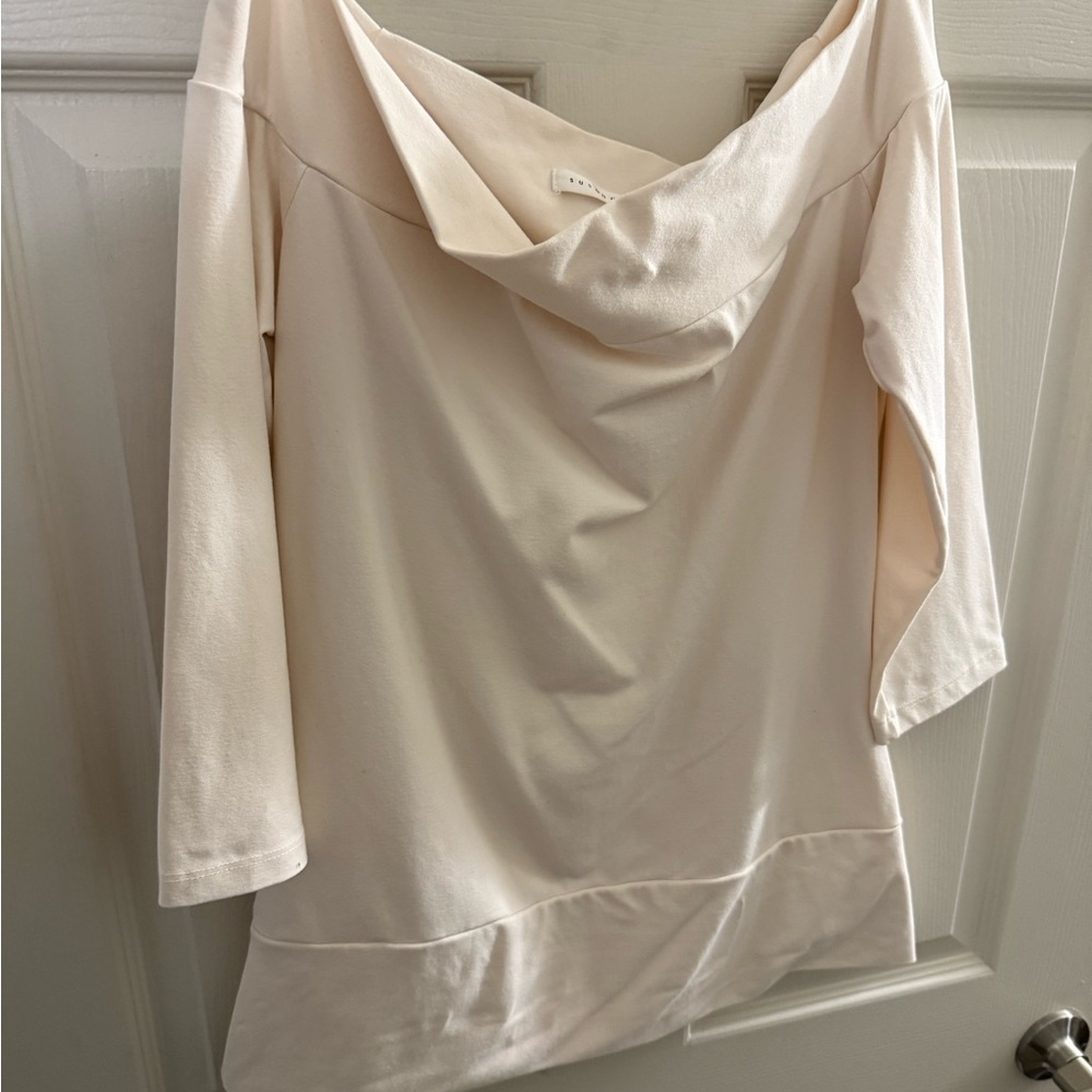 Susanna Monaco Cream Off-Shoulder Boatneck Knit Top